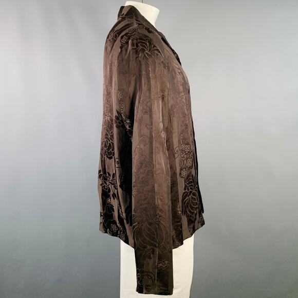 HAIDER ACKERMANN Size L Brown Jacquard Linen Silk One Pocket Long Sleeve Shirt - Picture 3 of 7
